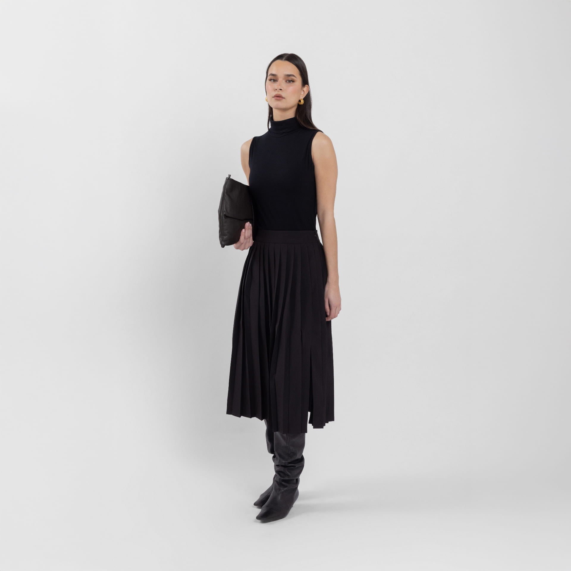 Black Full Pleated Midi Skirt (Kelly)