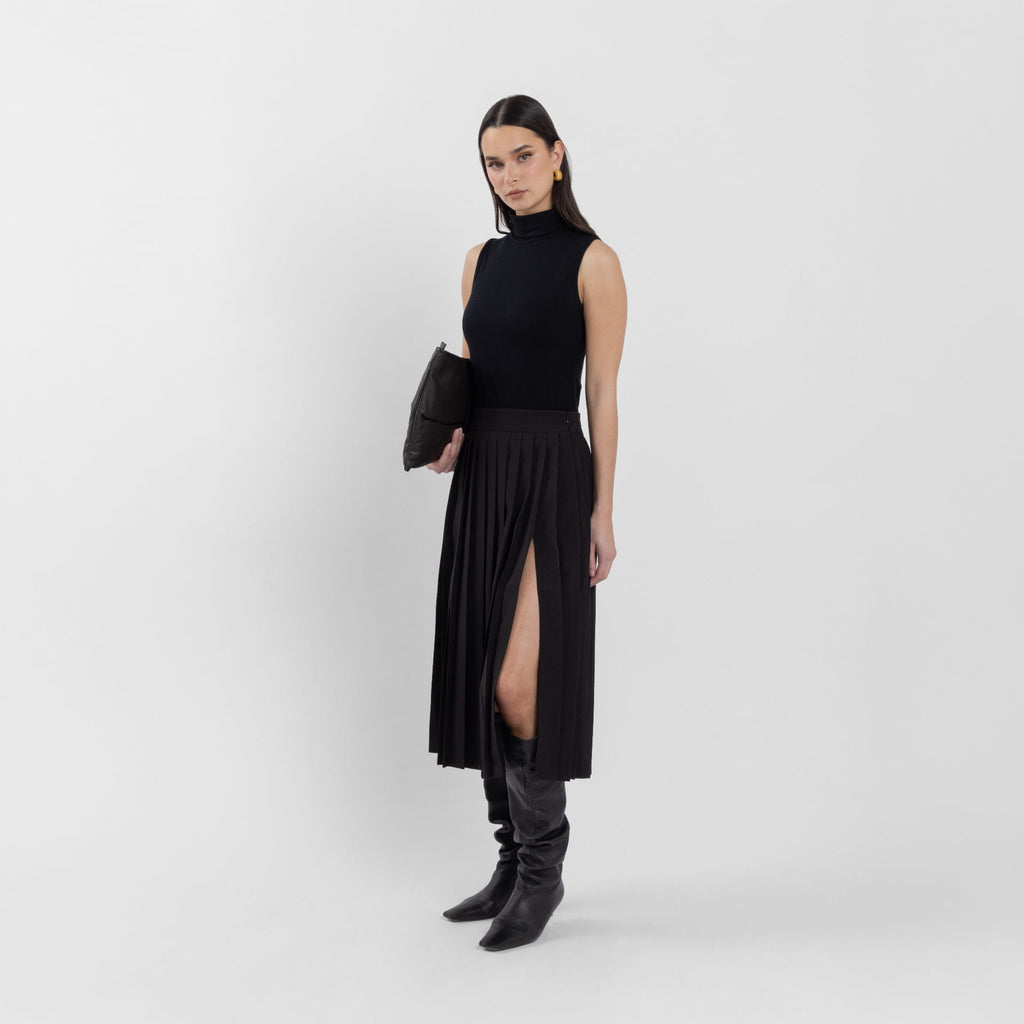 Black Full Pleated Midi Skirt (Kelly)