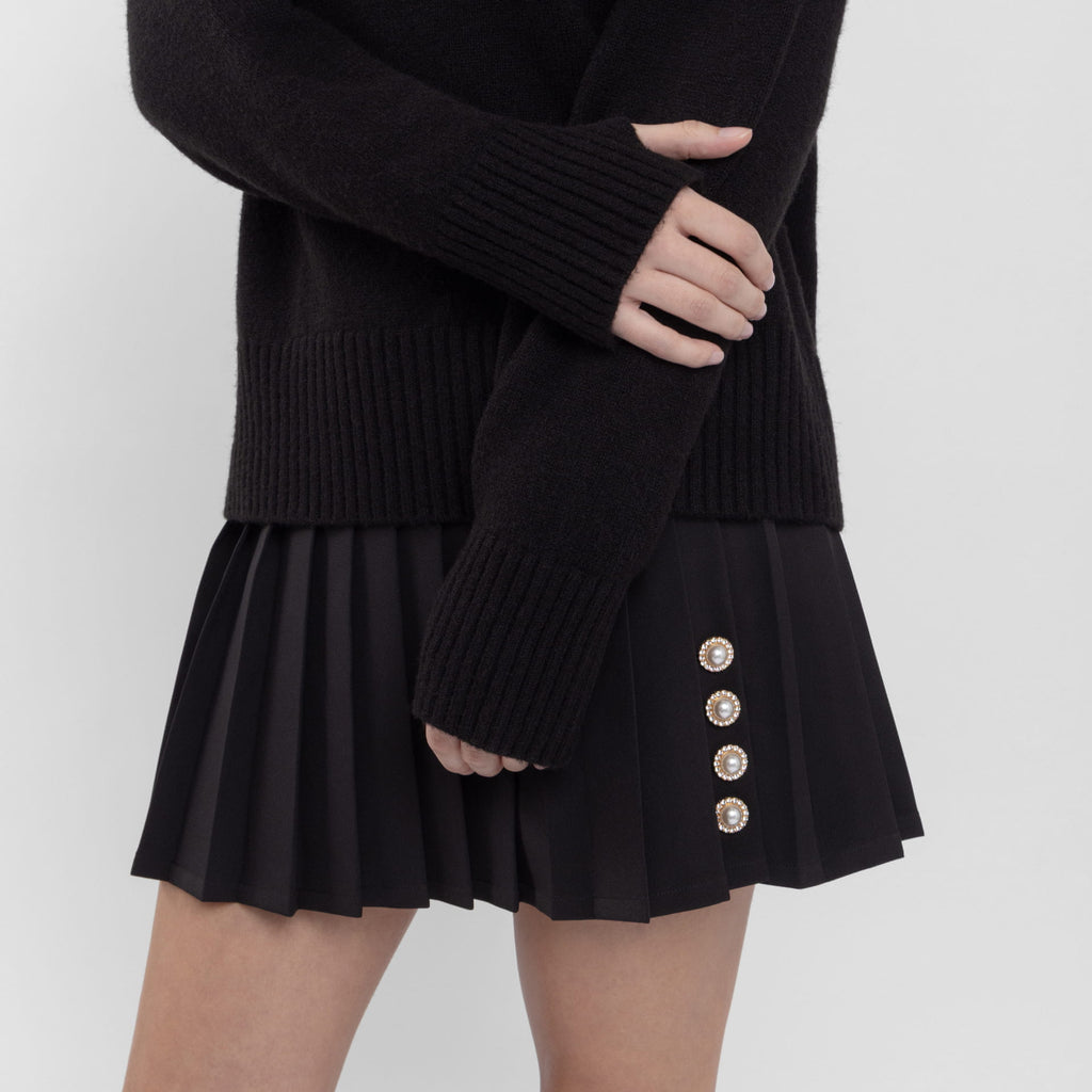 Black Full Pleat Mini Skirt (Linda)
