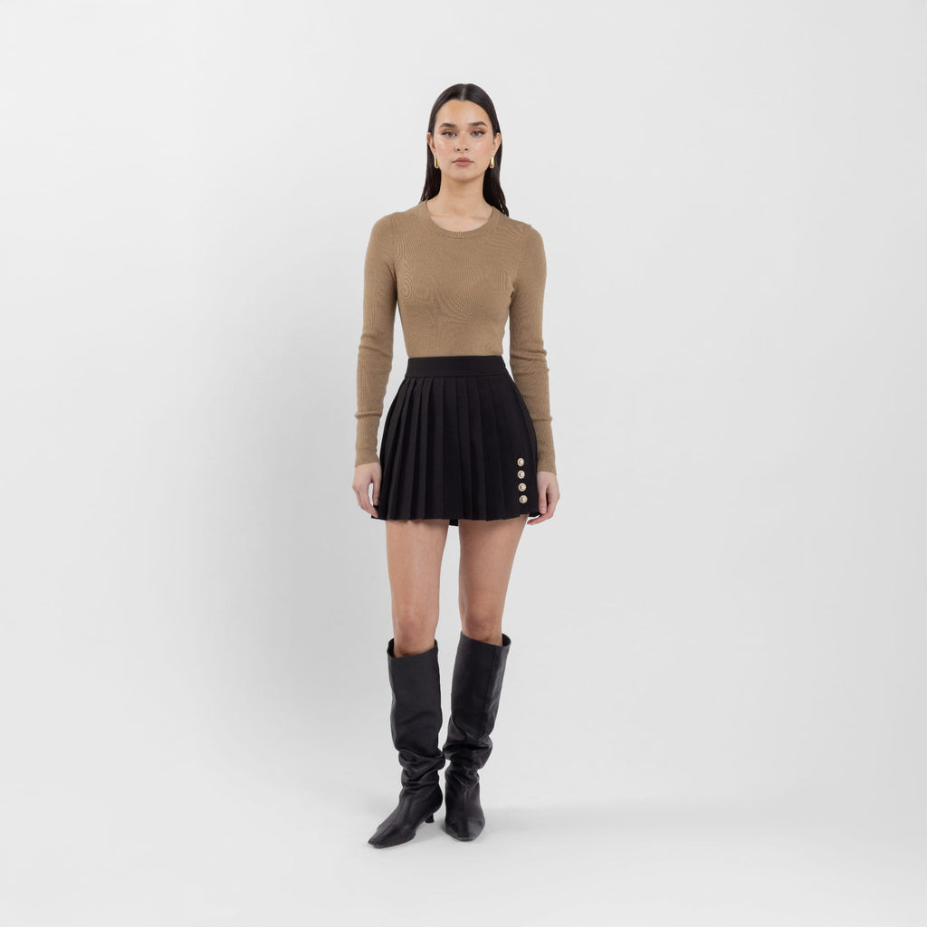 Black Full Pleat Mini Skirt (Linda)