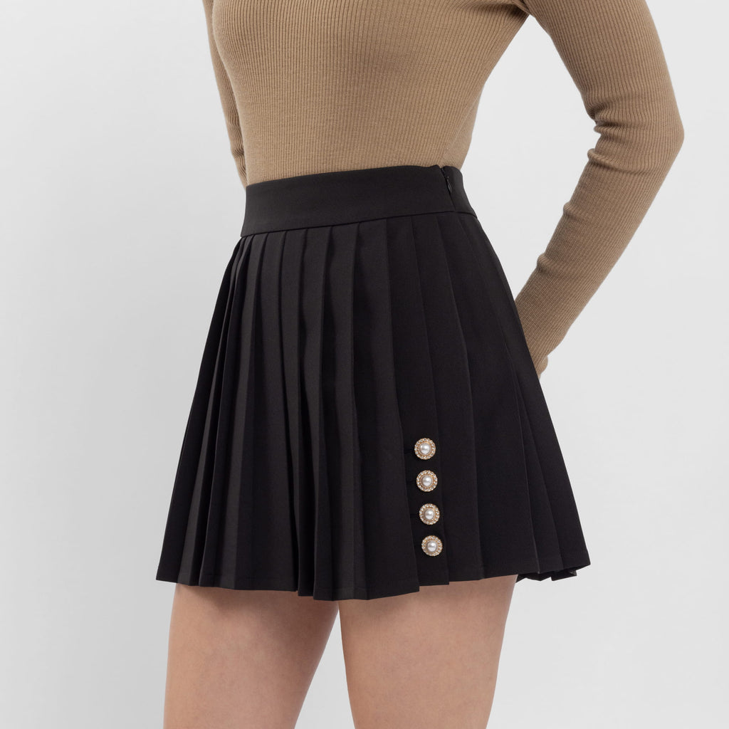 Black Full Pleat Mini Skirt (Linda)