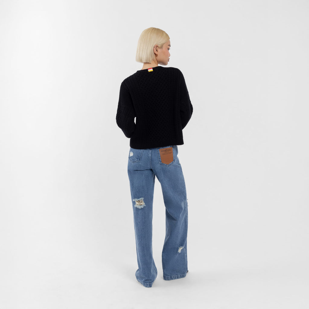 Black Merino Wool Boxy Fit Sweater (Olivia Claire Collection)