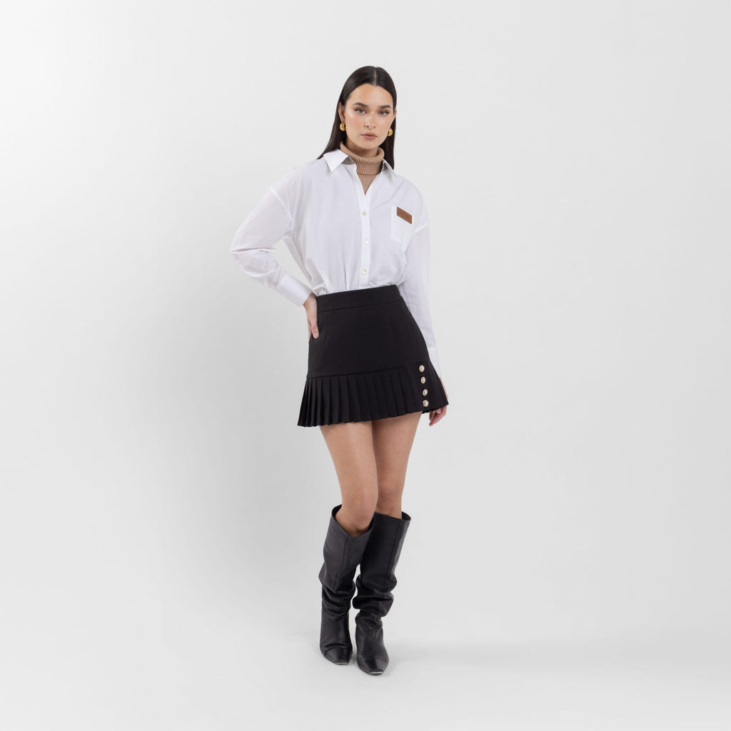 Black Quarter Pleat Mini Skirt (Casey)