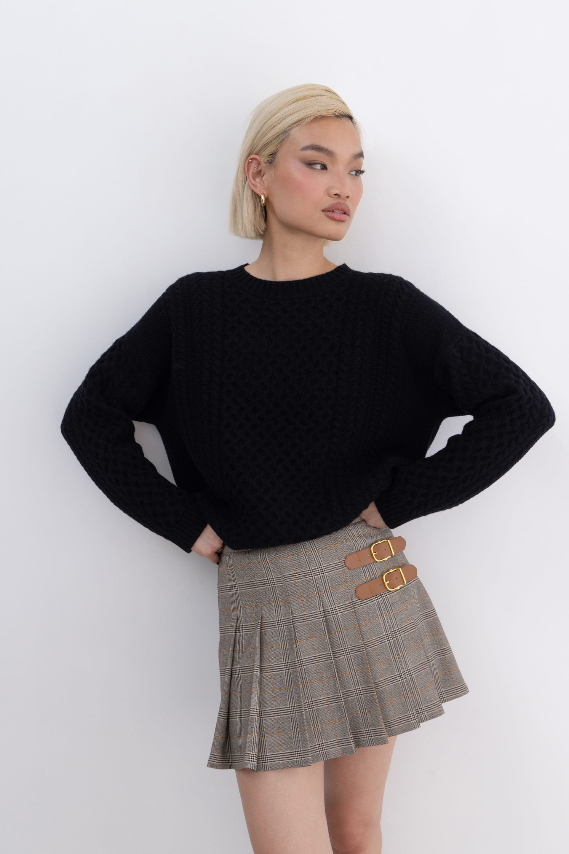 Black Merino Wool Boxy Fit Sweater (Olivia Claire Collection)