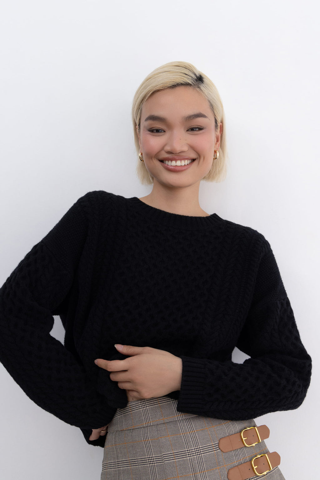 Black Merino Wool Boxy Fit Sweater (Olivia Claire Collection)