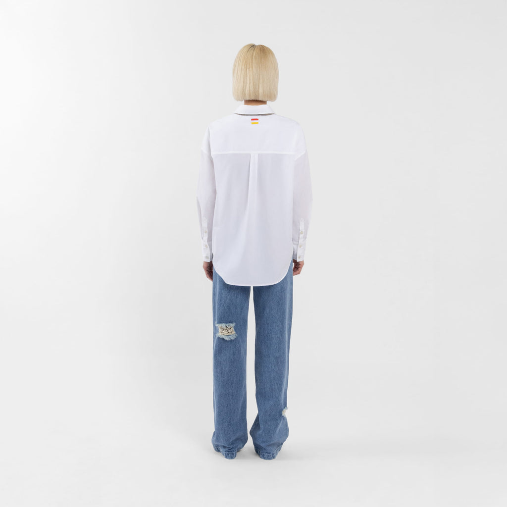 100% Cotton White Oversized Shirt with a twist (Olivia Claire Collection)