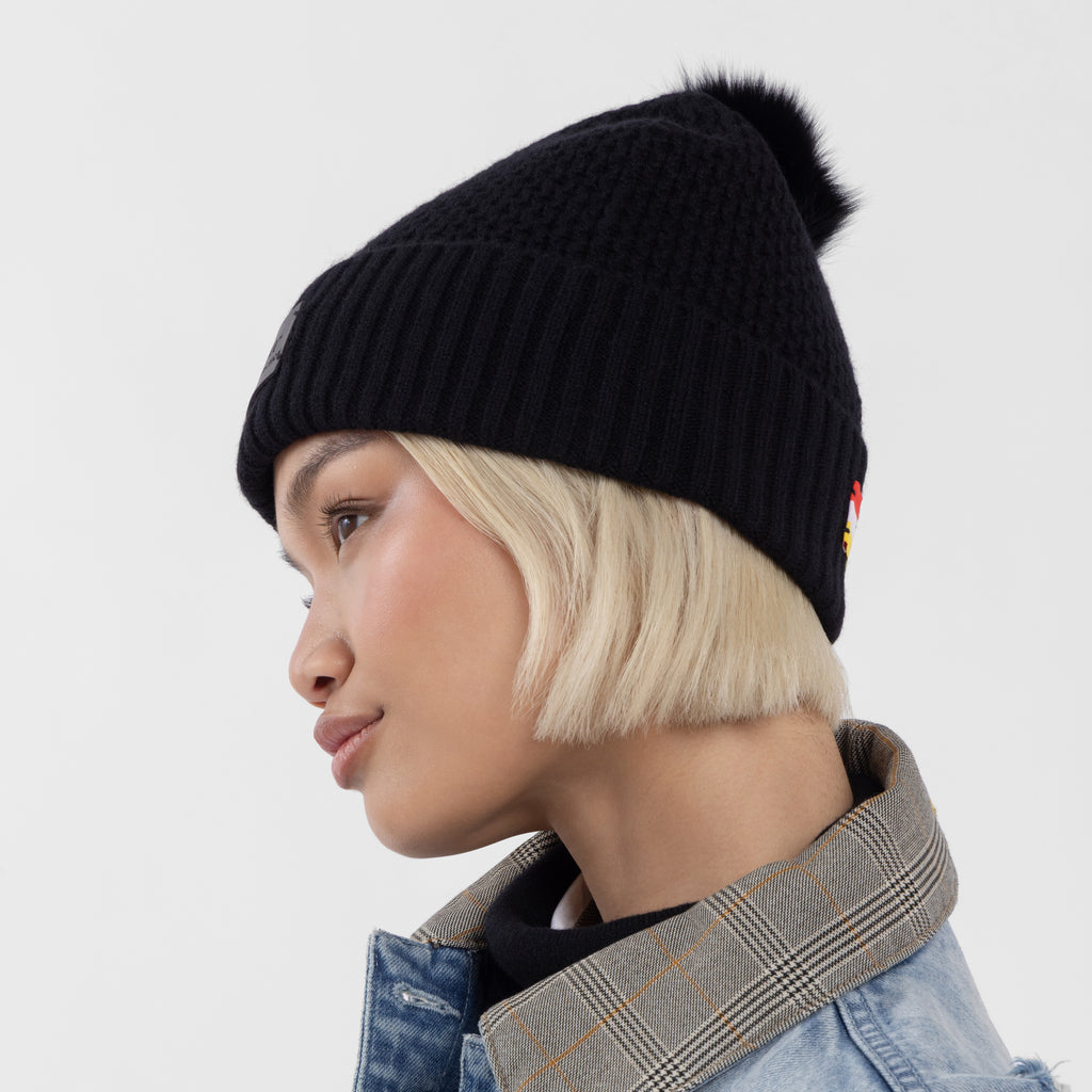 Black 100% Cashmere Beanie with Pom Pom (The Lee Cashmere Collection)