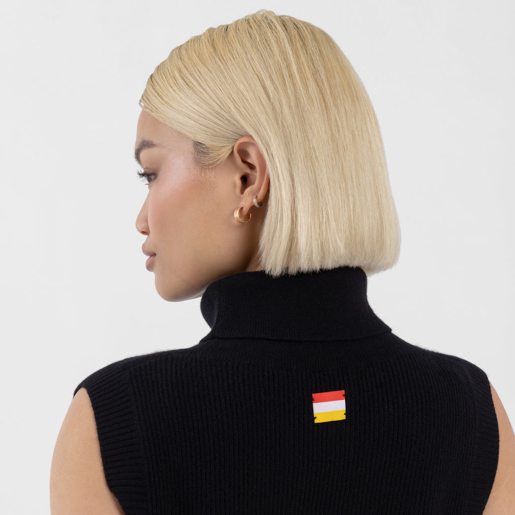 Black 100% Cashmere Sleeveless Polo Neck Ribbed Sweater (The Lee Cashmere Collection)