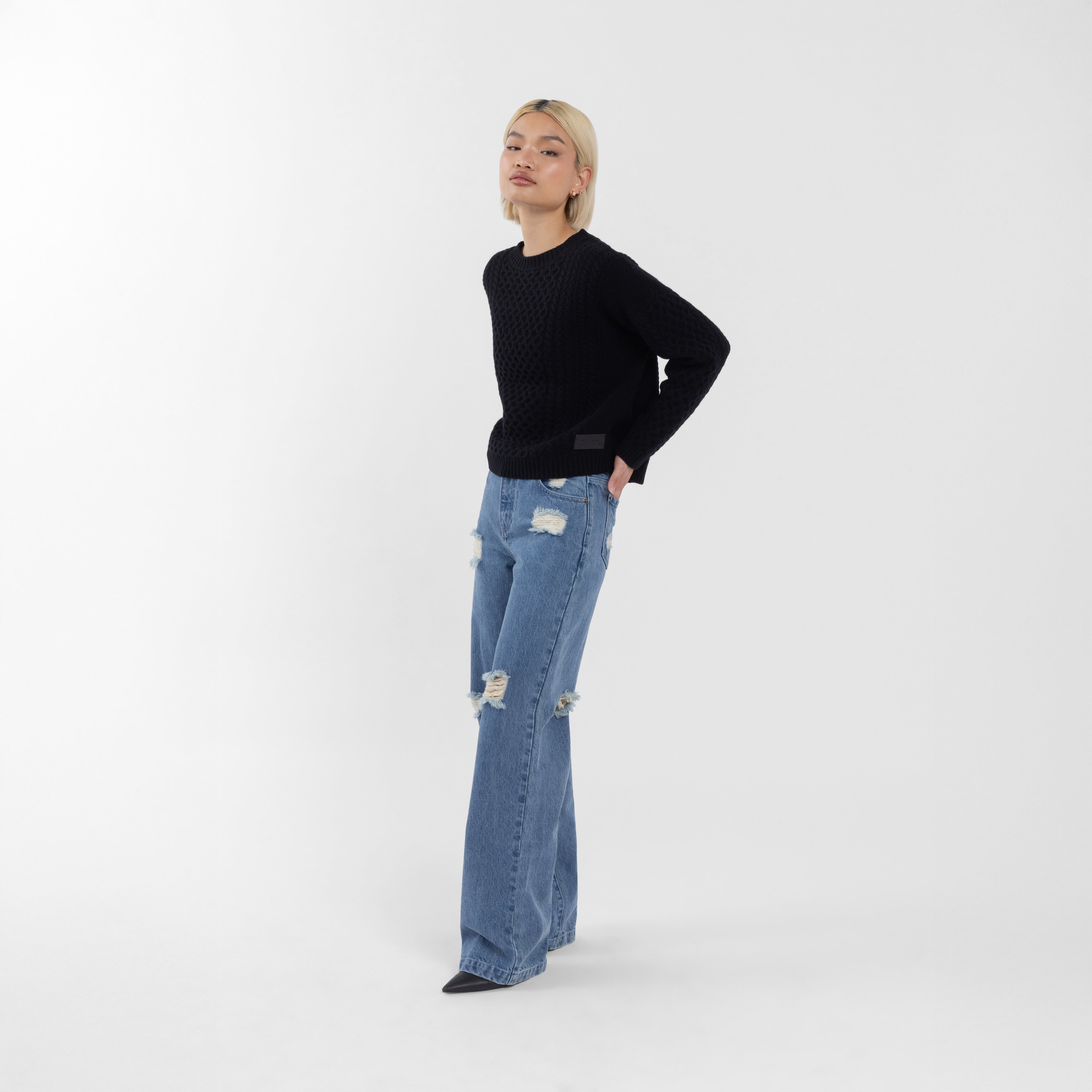 Black Merino Wool Boxy Fit Sweater (Olivia Claire Collection)