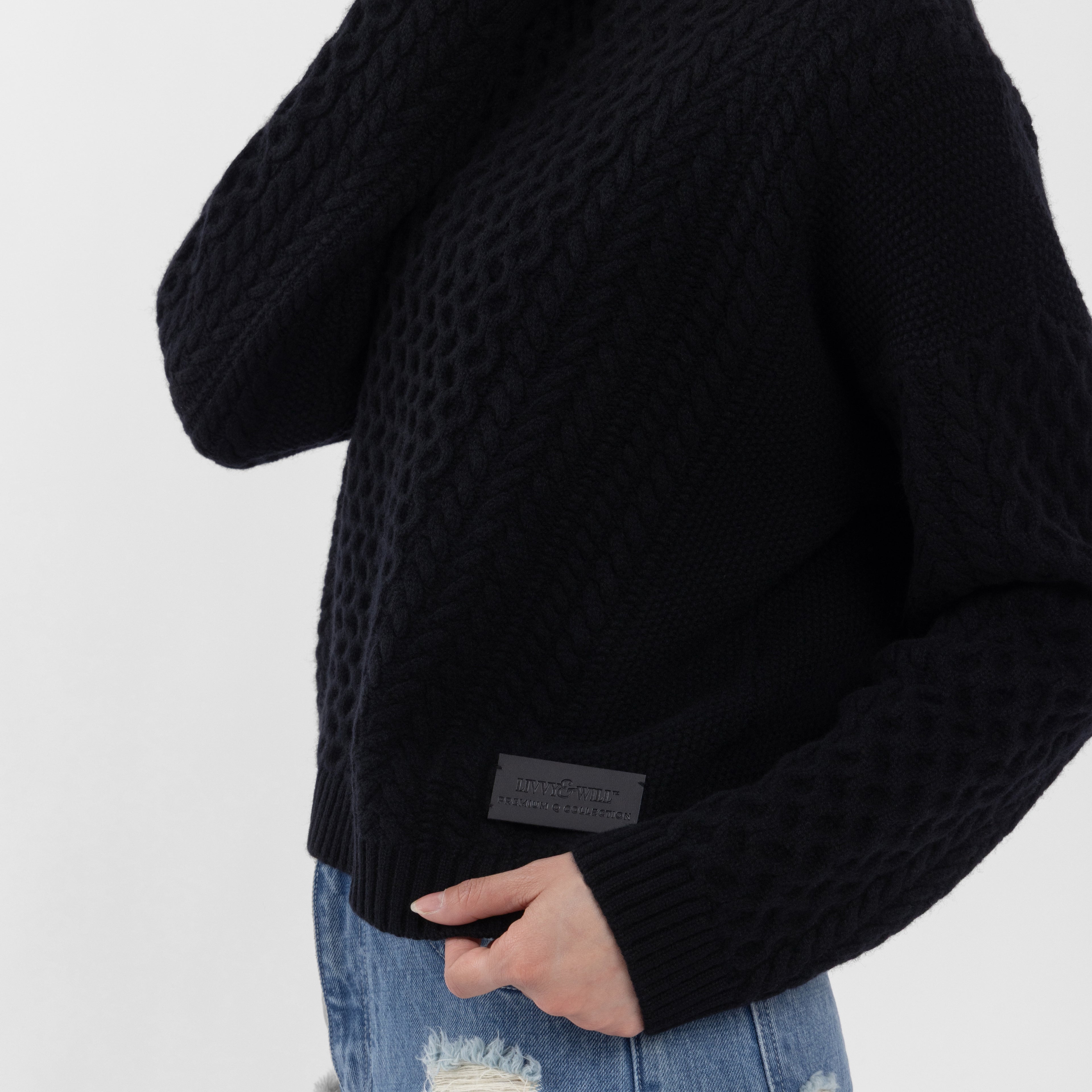 Black Merino Wool Boxy Fit Sweater (Olivia Claire Collection)