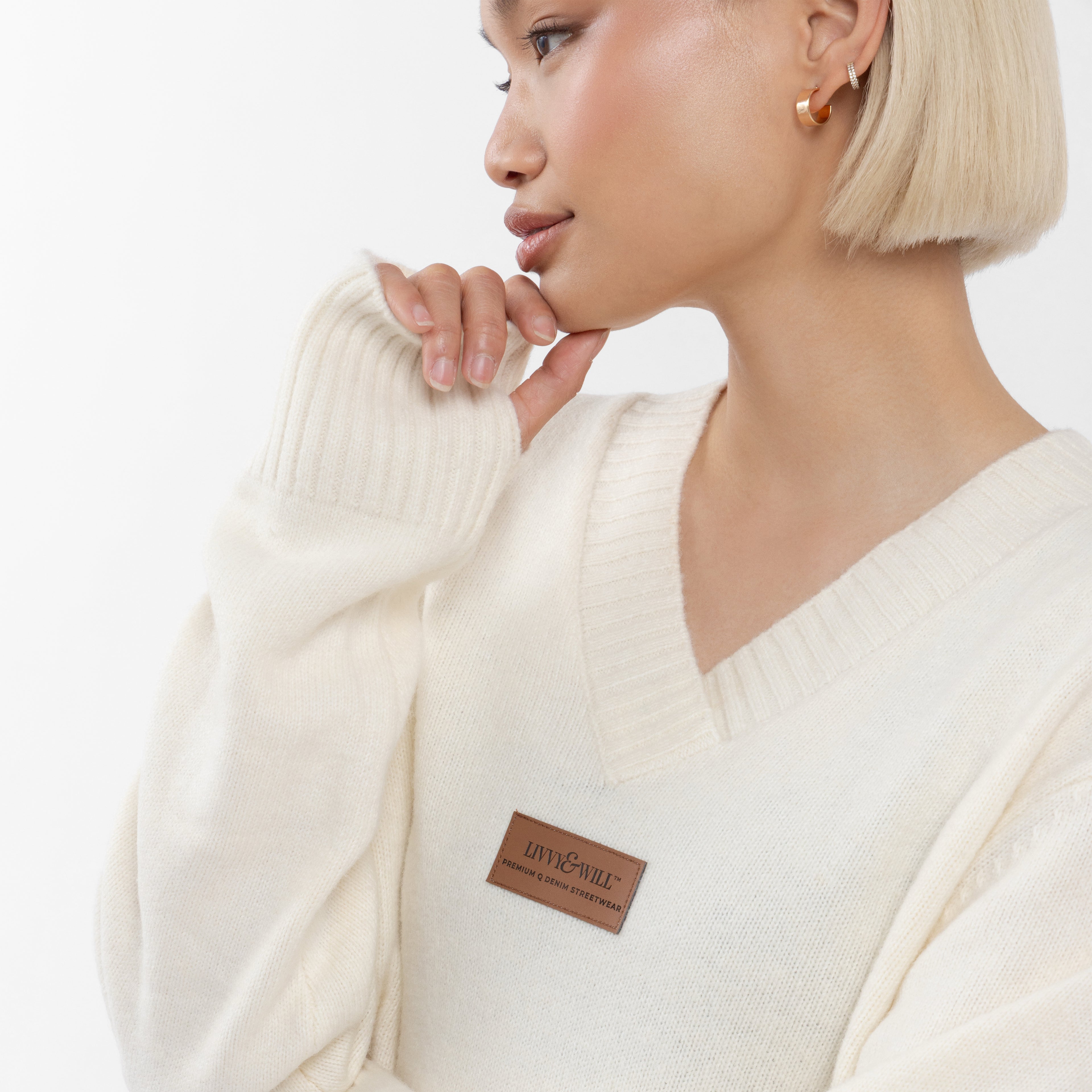 Cream V Neck Knitwear (Kim) (Olivia Claire Collection)