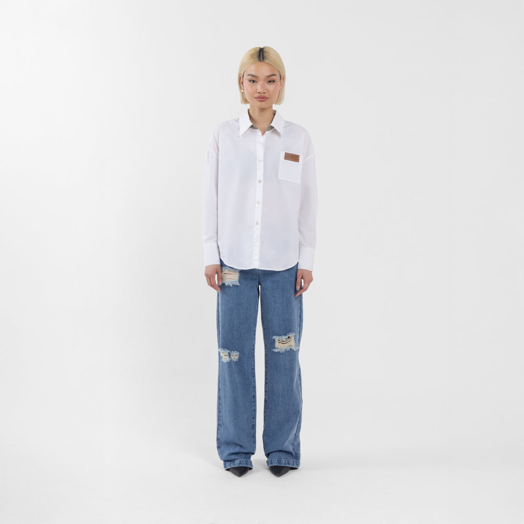 100% Cotton White Oversized Shirt with a twist (Olivia Claire Collection)