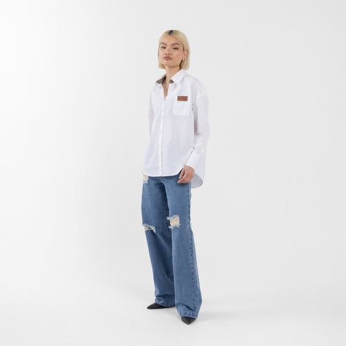 100% Cotton White Oversized Shirt with a twist (Olivia Claire Collection)