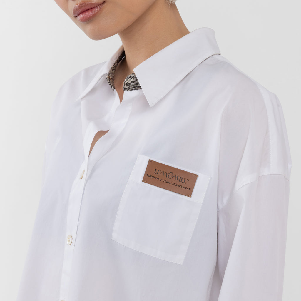 100% Cotton White Oversized Shirt with a twist (Olivia Claire Collection)
