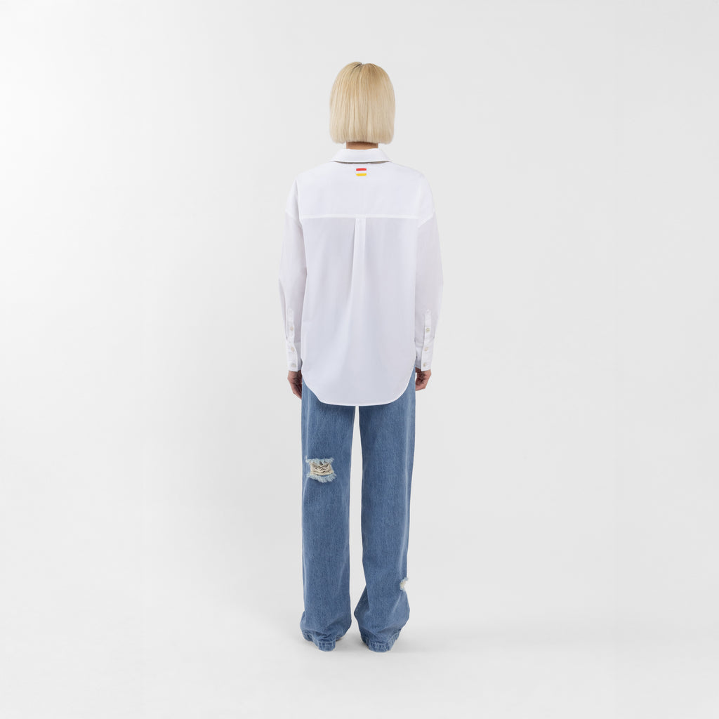 100% Cotton White Oversized Shirt with a twist (Olivia Claire Collection)
